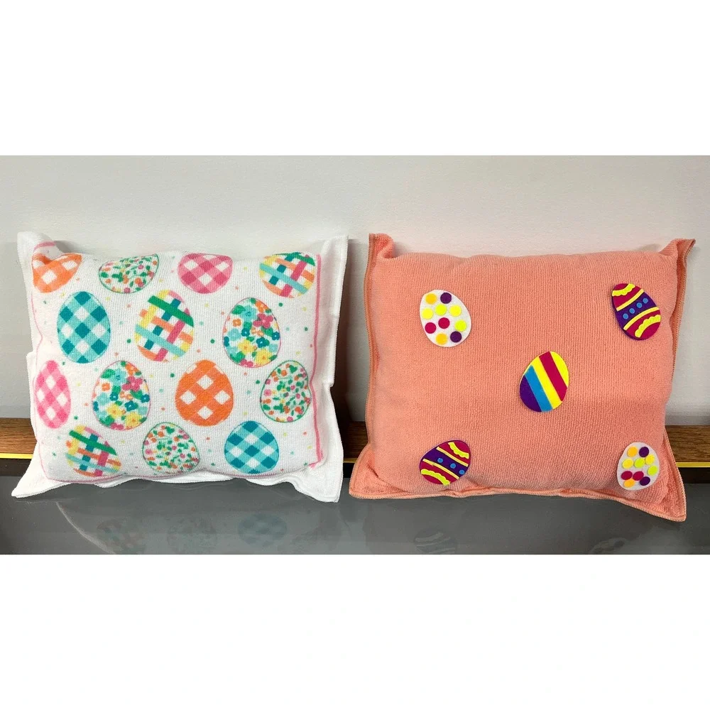 Handmade Easter Decorative Pillows Terry Cloth Egg Applique Set of 2 Foam 12x10