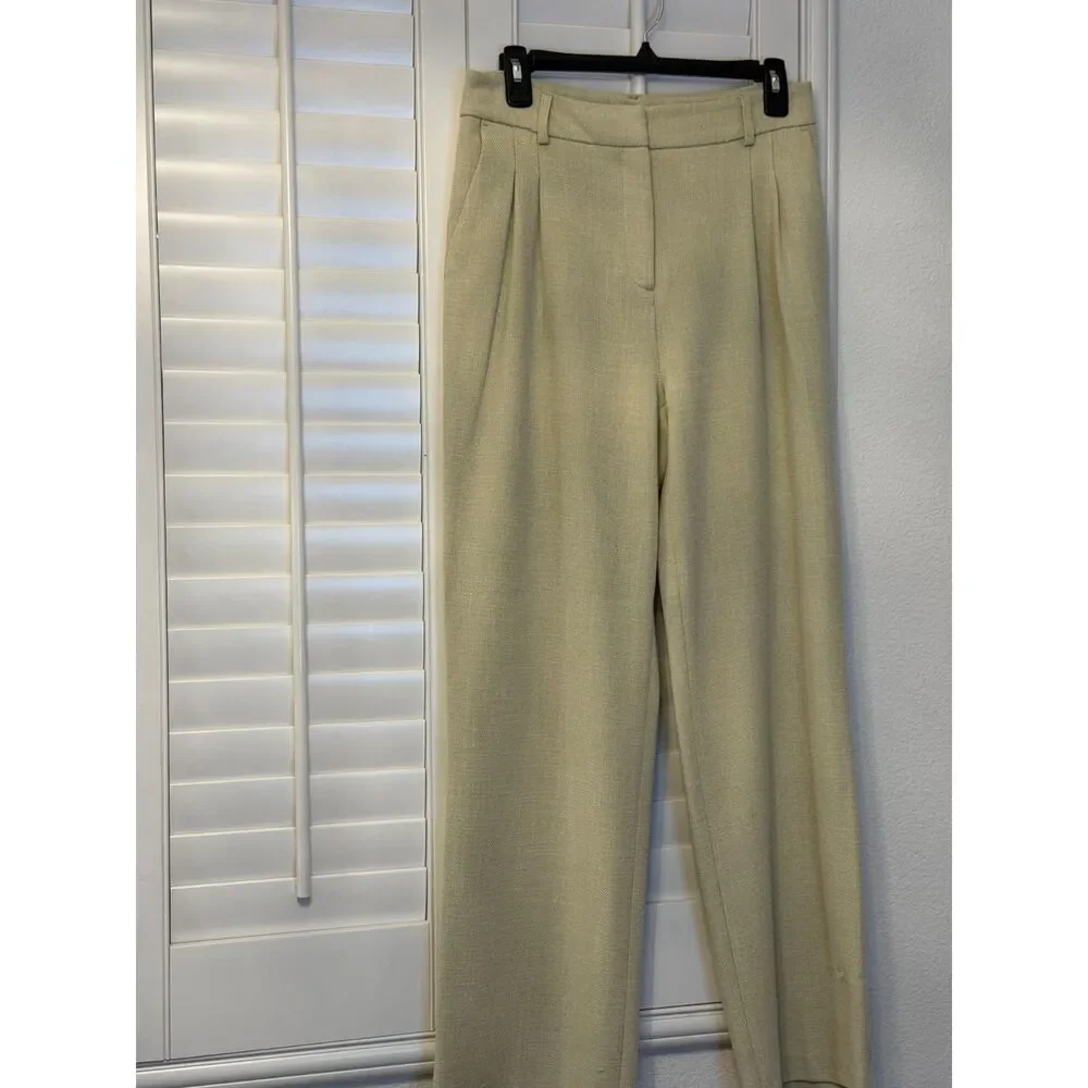 House of Harlow 1960 Sage Beige Textured Tailored Wide Leg Pants Size 6