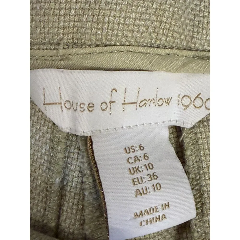 House of Harlow 1960 Sage Beige Textured Tailored Wide Leg Pants Size 6
