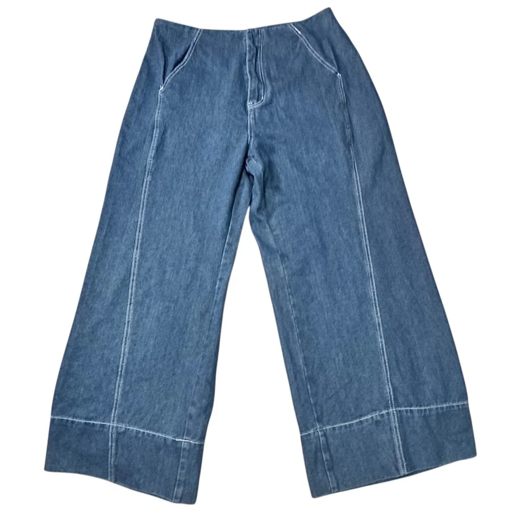 Cider Palazzo Jeans Women 0XL Blue Excellent Wide Leg Seam Denim