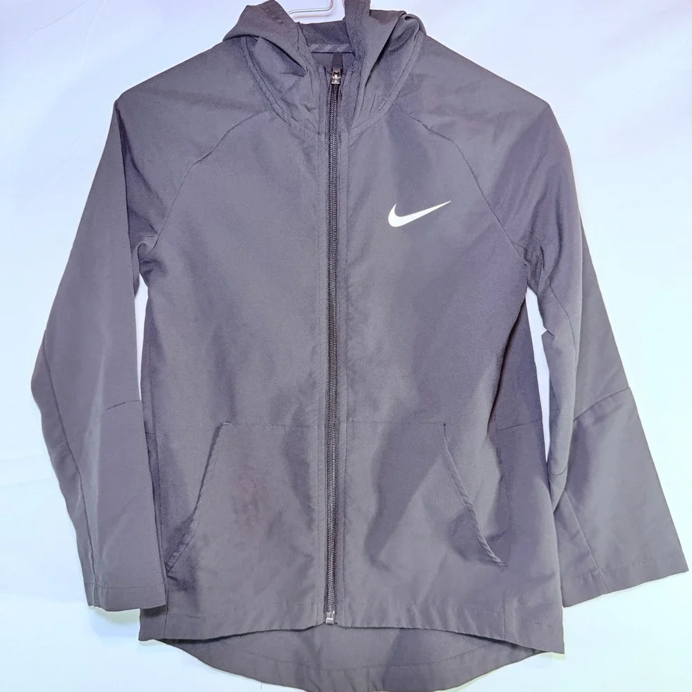 Nike Kids Dri-FIT Full‎ Zip Hooded Windbreaker Jacket Black Small S 8-10