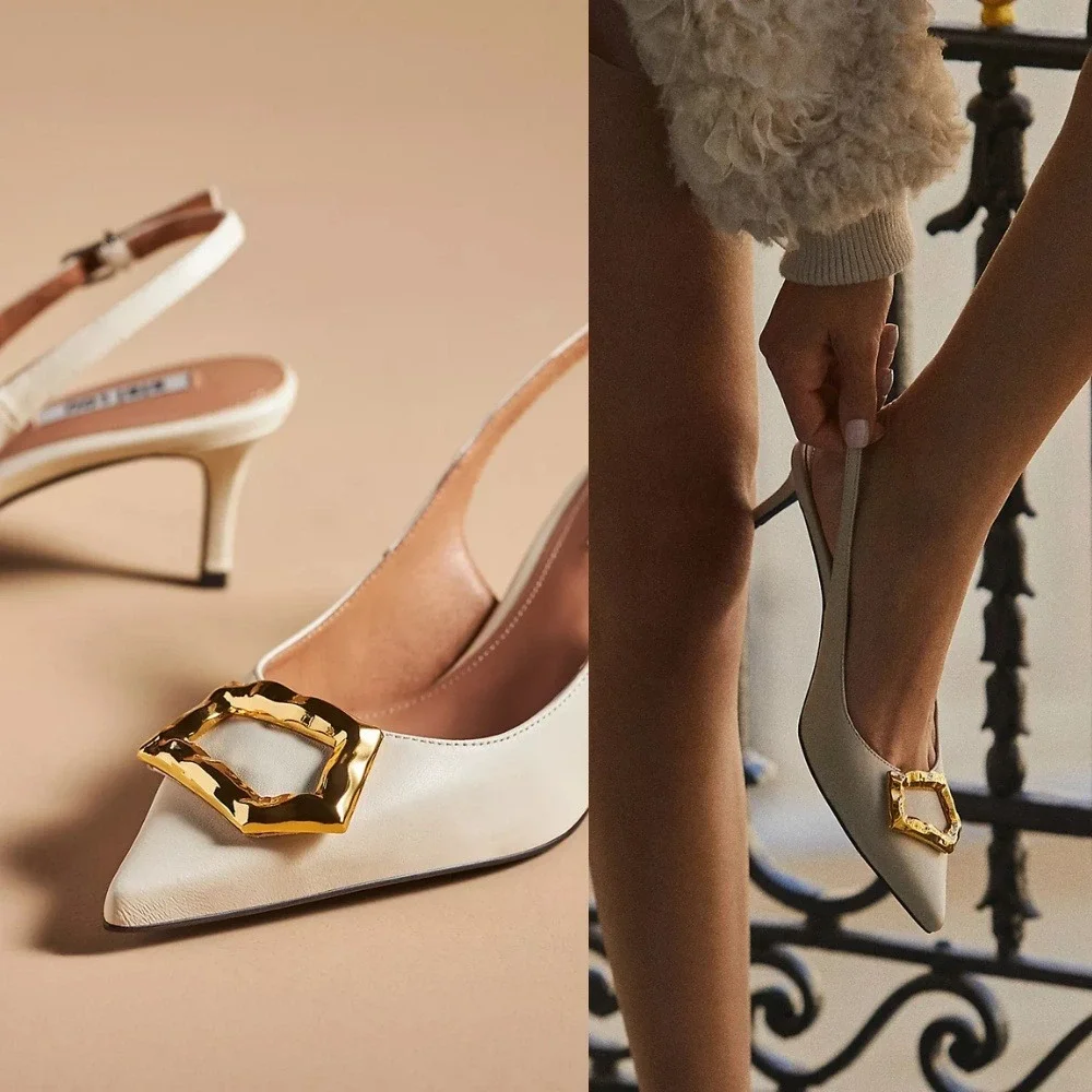 Anthropologie Bibi Lou Barr Kitten Heels 38 7 Cream Leather Pointed Toe