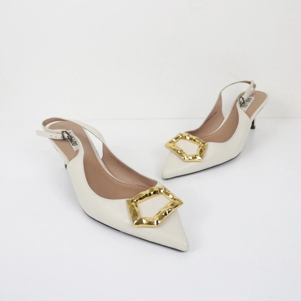 Anthropologie Bibi Lou Barr Kitten Heels 38 7 Cream Leather Pointed Toe