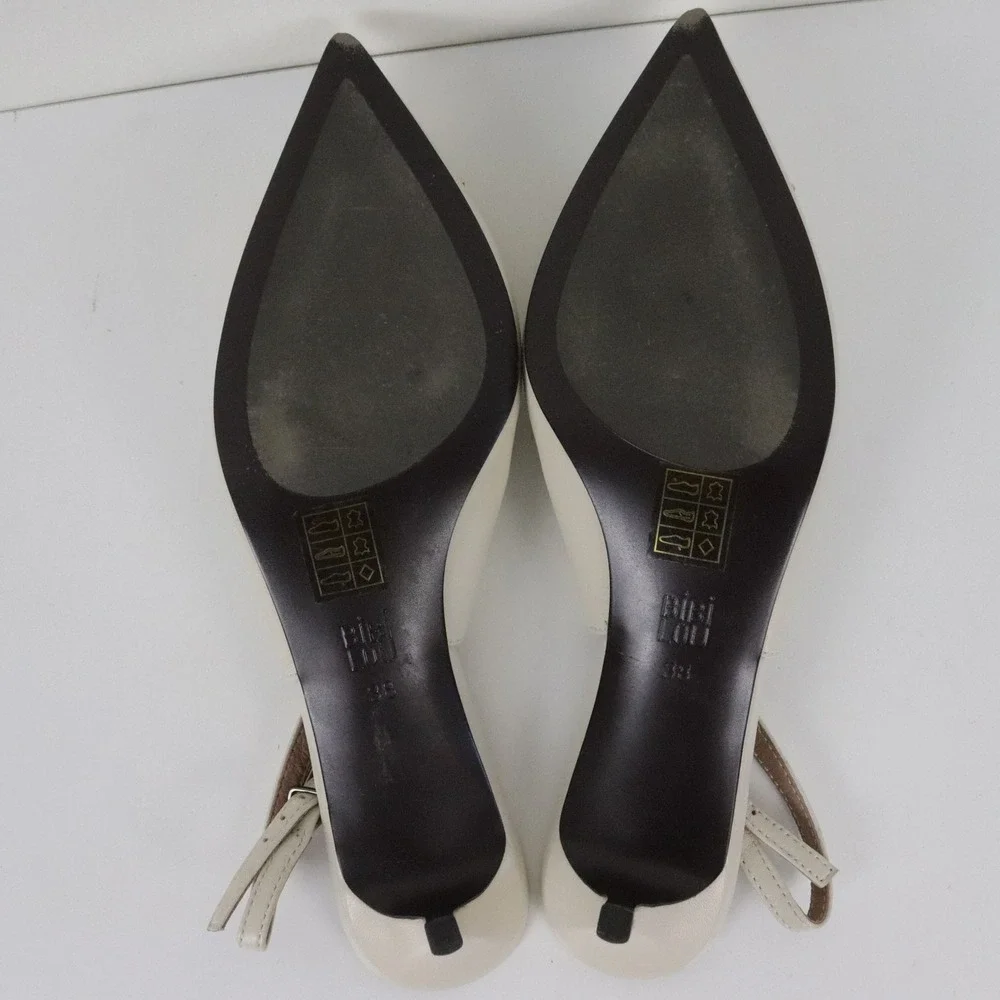 Anthropologie Bibi Lou Barr Kitten Heels 38 7 Cream Leather Pointed Toe