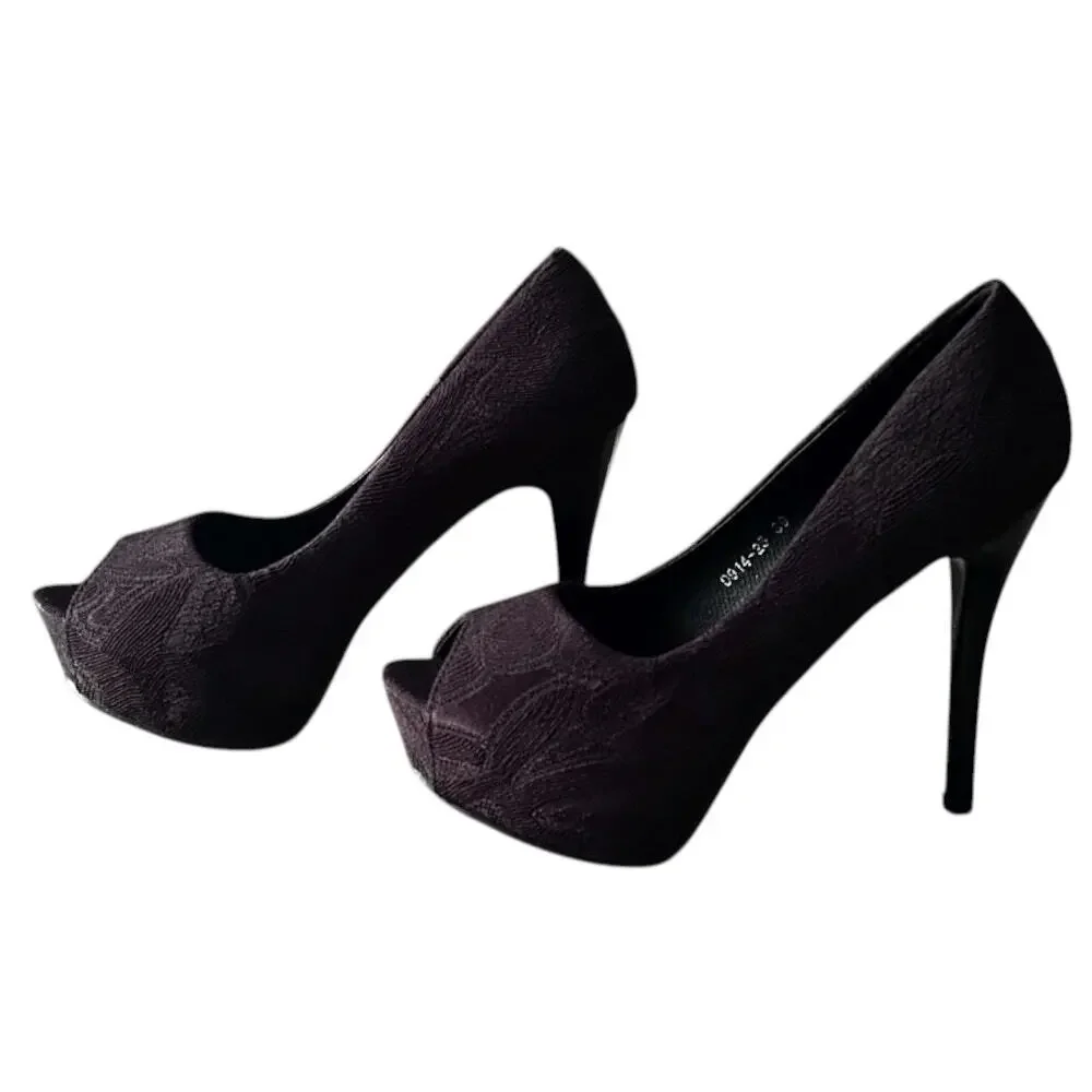 Lian Ai Yu Black Peep Toe Platform 5