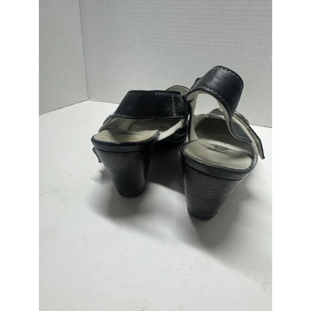 Fidji Black‎ Cream Leather Colorblock Slingback Mary Jane Heels Size 38 7.5