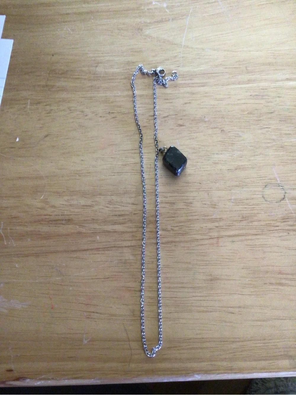 Source Unknown Silver-Tone Chain with Black Geometric Pendant
