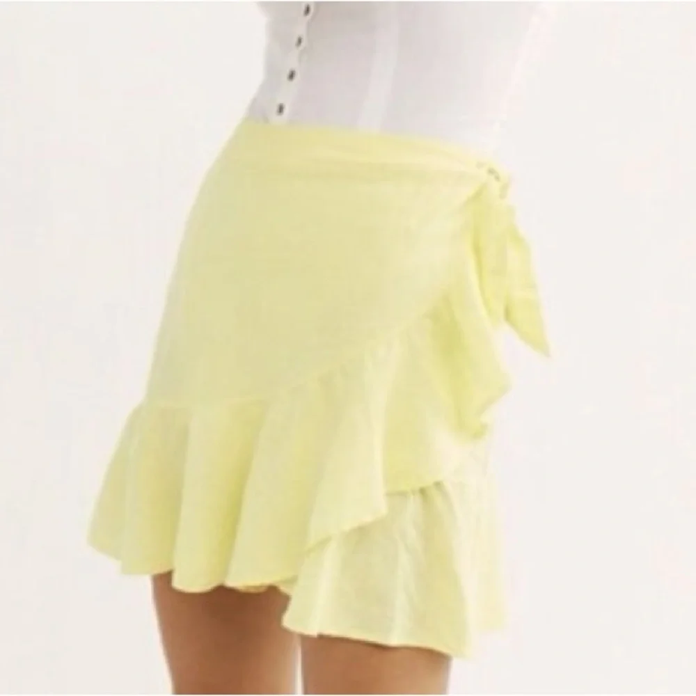 Free People Butter Yellow Asymmetrical Ruffle Wrap Skirt
