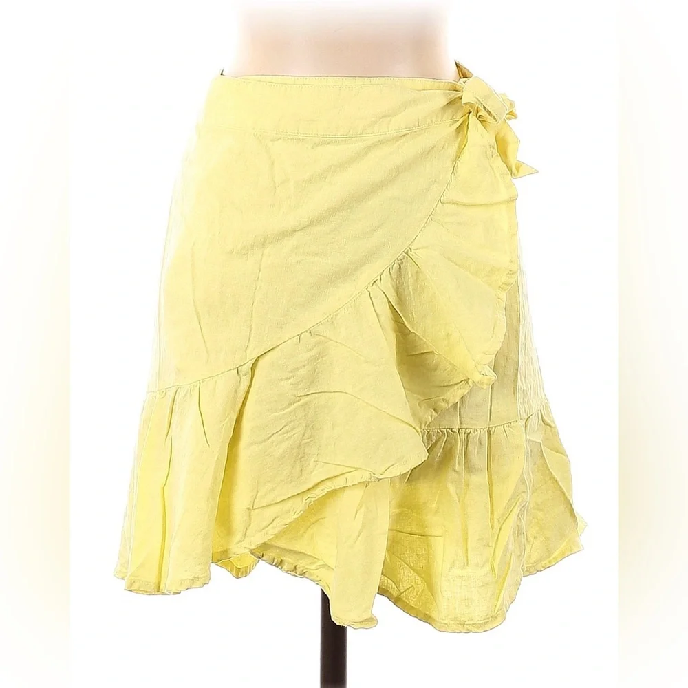 Free People Butter Yellow Asymmetrical Ruffle Wrap Skirt