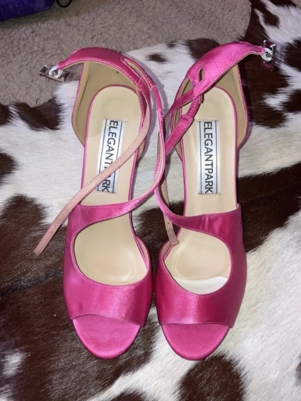 Elegantpark Women's Pink Polyester Open Toe Ankle Strap Stiletto Sandals 9