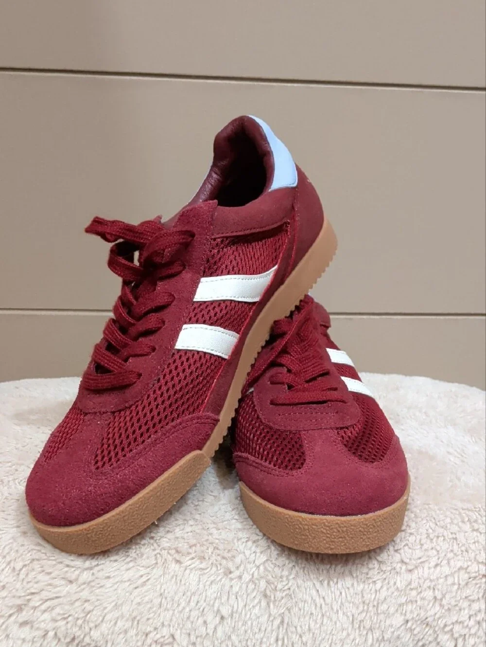 Steve Madden Women's Burgundy Sneakers with White Stripes