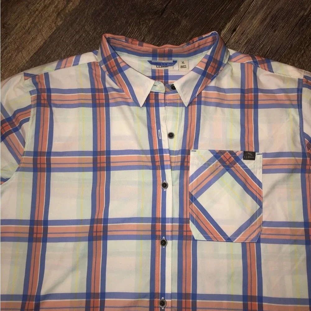 LL Bean Women’s SunMart Plaid Everyday Woven Shirt Long Sleeve Roll Tab XL