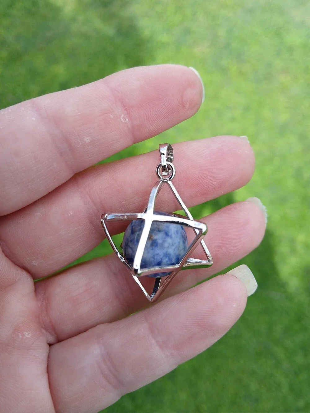 New Sodalite Ball Star of David Magic Energy Amulet Pendant.