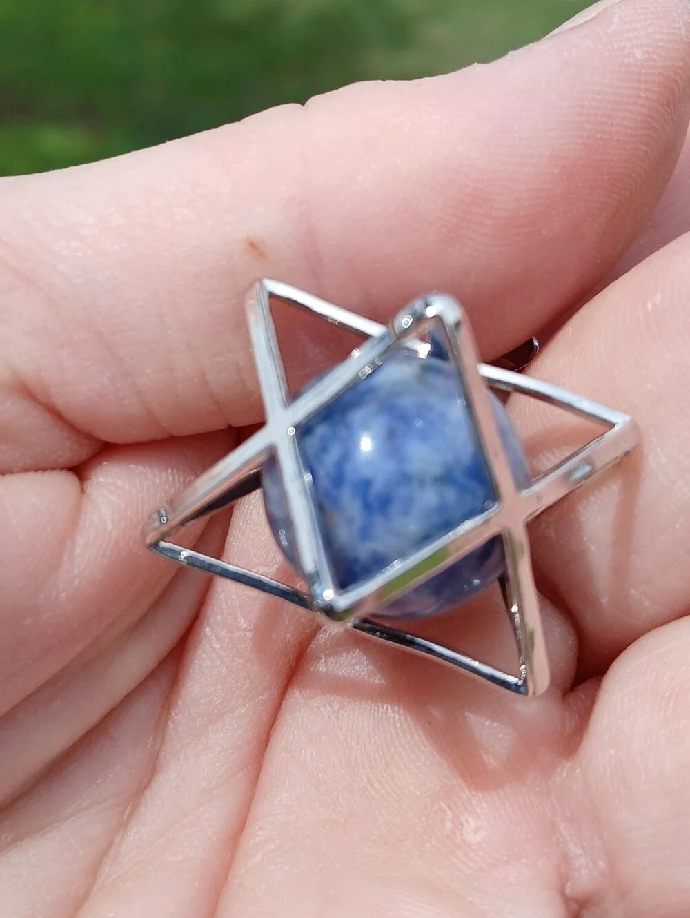 New Sodalite Ball Star of David Magic Energy Amulet Pendant.