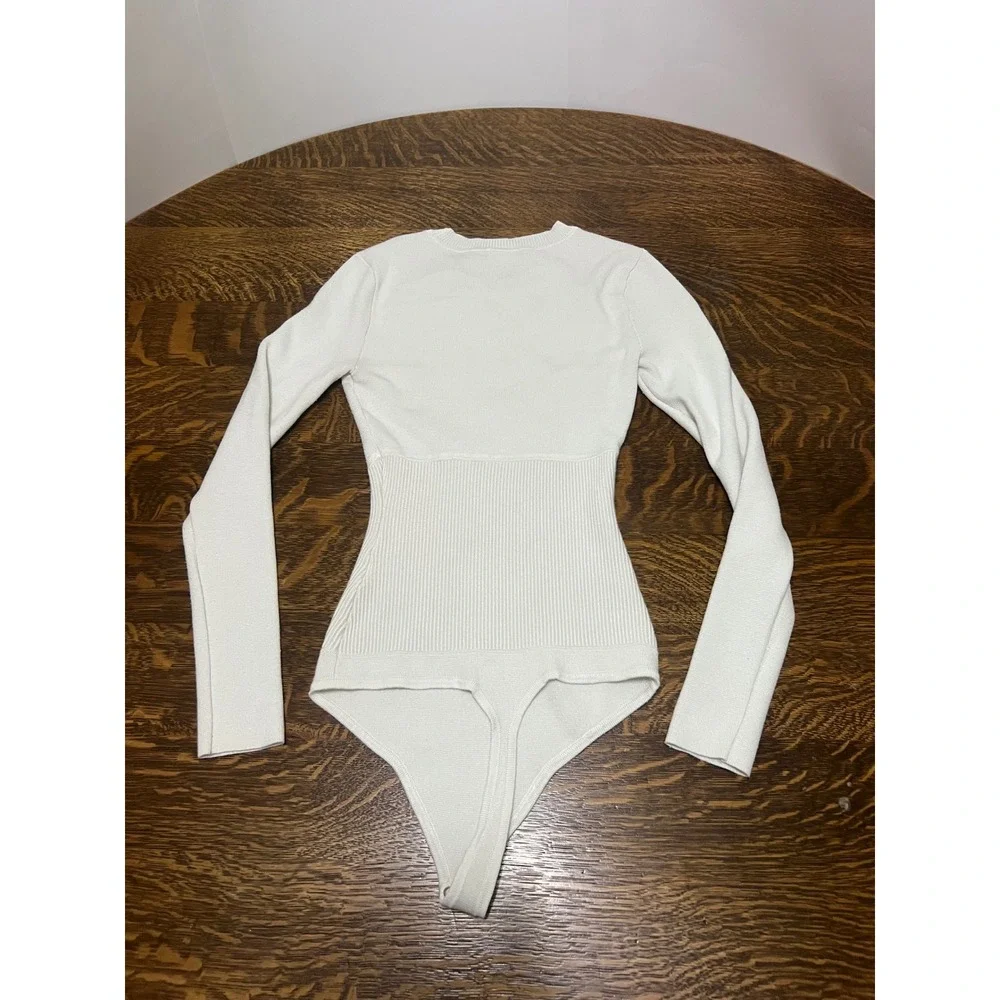 Abercrombie & Fitch Bodysuit Women Small White Long Sleeve Ribbed Corset Waist