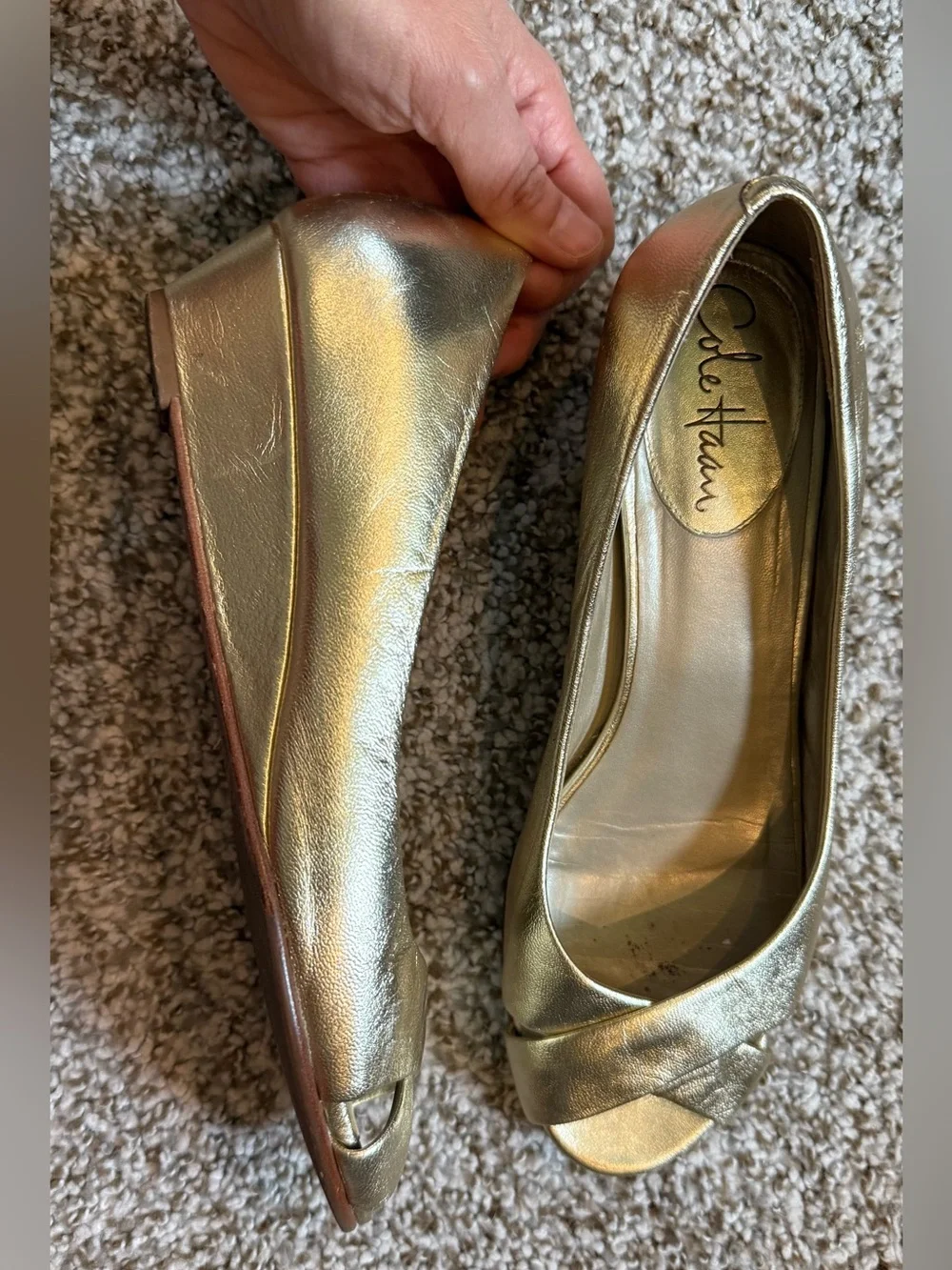 Cole Haan Open Toe Gold Wedges 7.5
