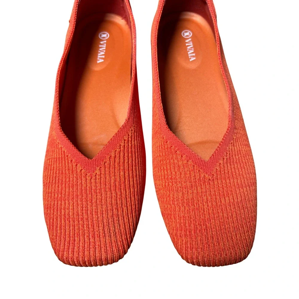 Vivaia Margot 40.5 / 9 - 9.5 Square-Toe Ballet Flat Comfort Orange Knit Slip On