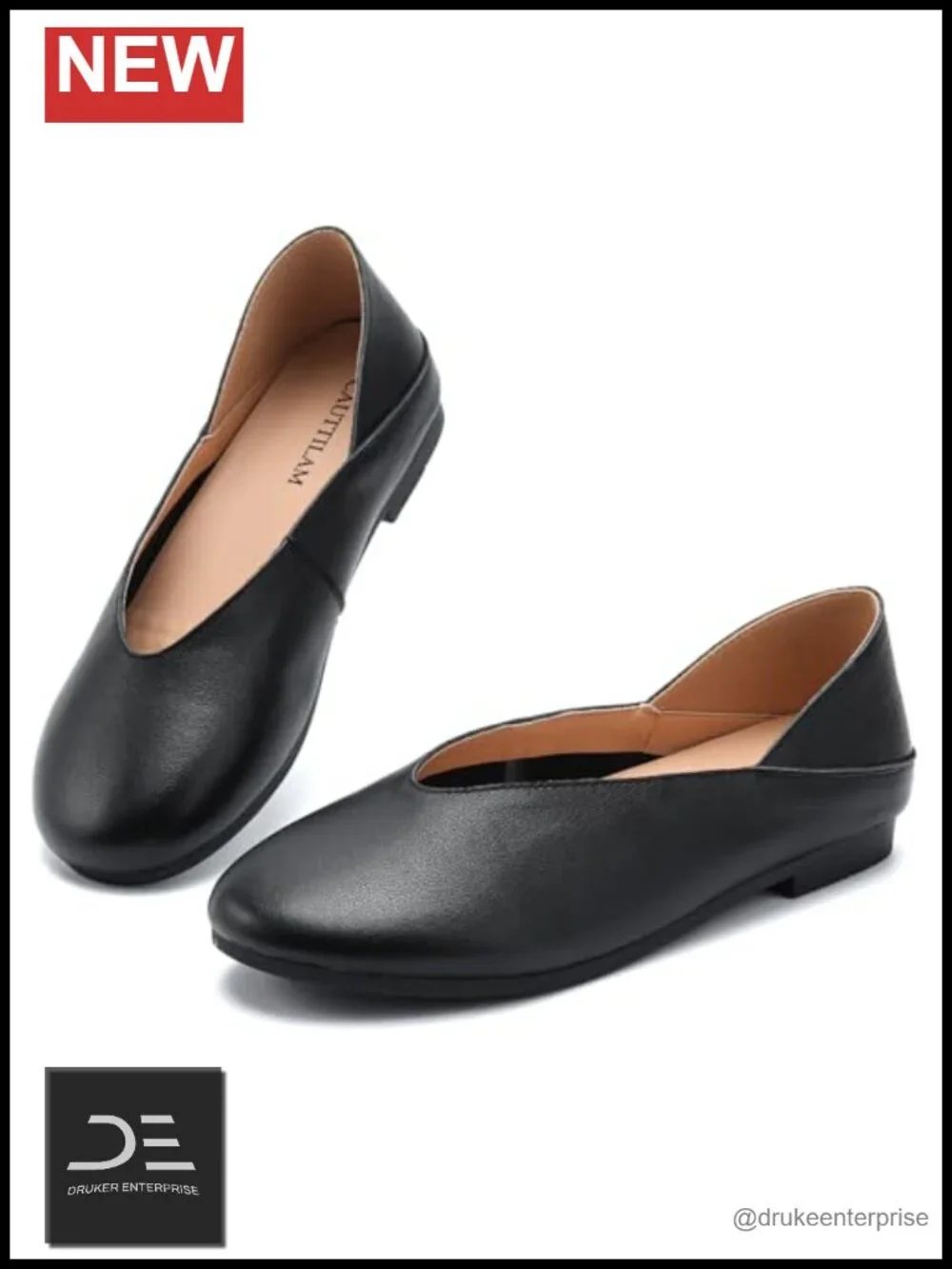 Women's Classic Leather Ballet Flats – Soft Genuine Leather Round Toe Slip-Ons