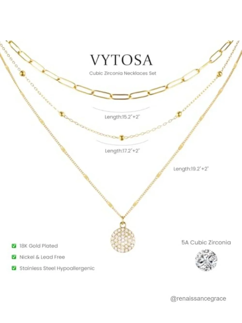 3 Pc Gold Plated Layered Necklace Stack Set for Women Dainty Paperclip Chain