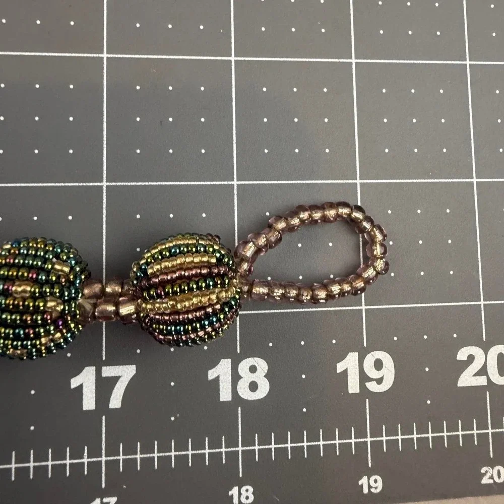 Seed Bead Woven Orb Necklace Iridescent Chunky Statement Artisan Bohemian