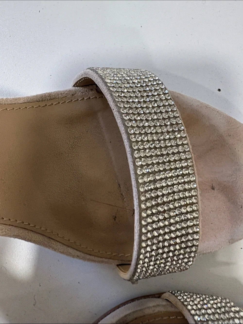 Steve Madden Blush Pink Suede Crystal Strap Block Heels