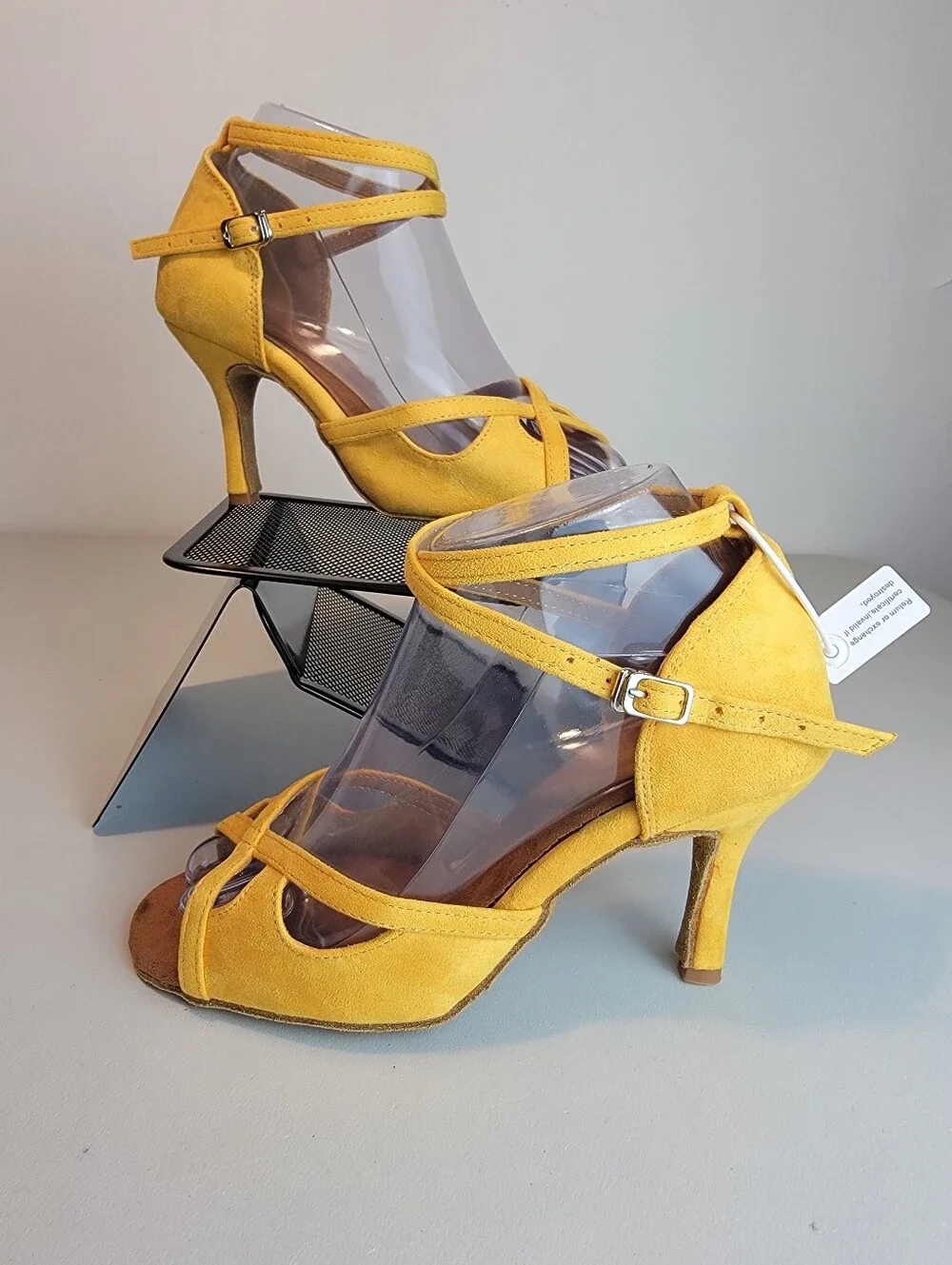 Suede Salsa Latin Dance Shoes Yellow, Strappy, 3.25