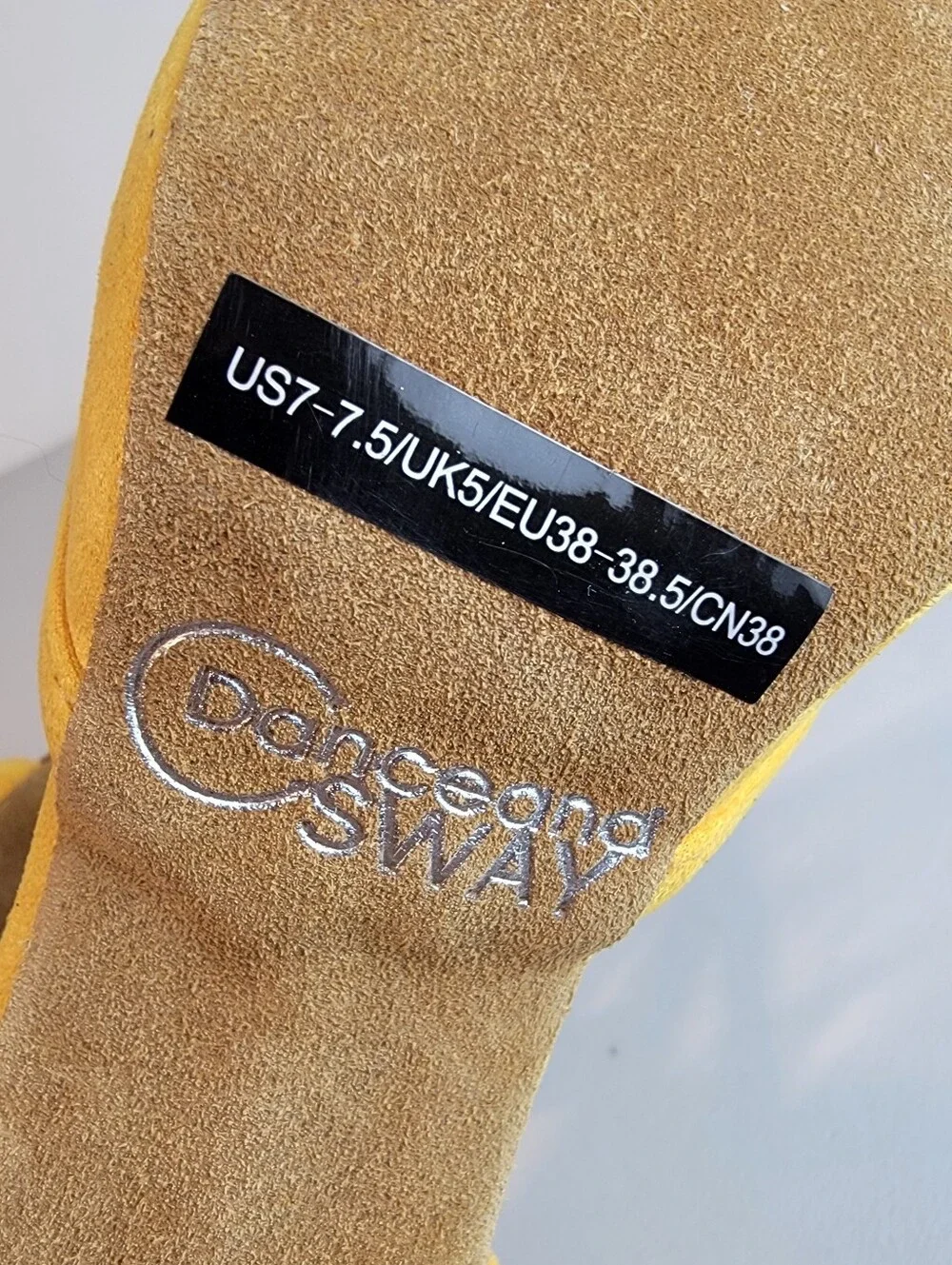 Suede Salsa Latin Dance Shoes Yellow, Strappy, 3.25