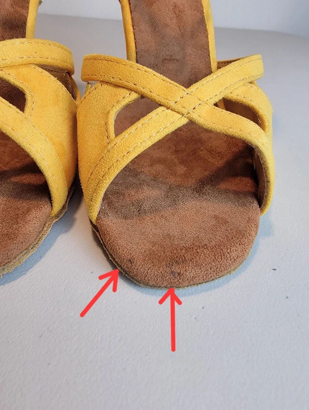 Suede Salsa Latin Dance Shoes Yellow, Strappy, 3.25