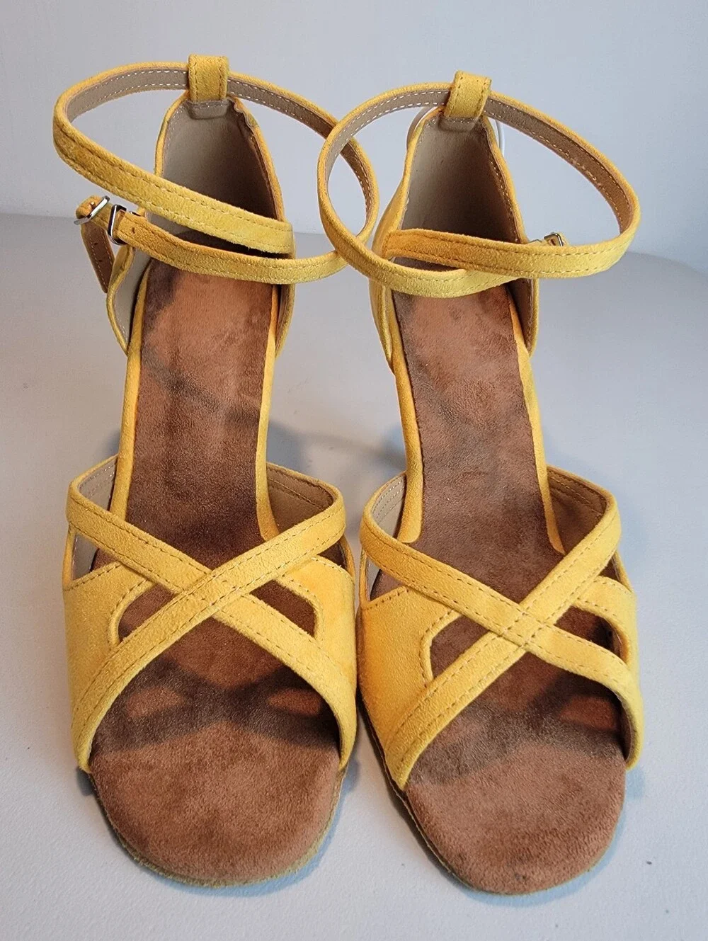 Suede Salsa Latin Dance Shoes Yellow, Strappy, 3.25