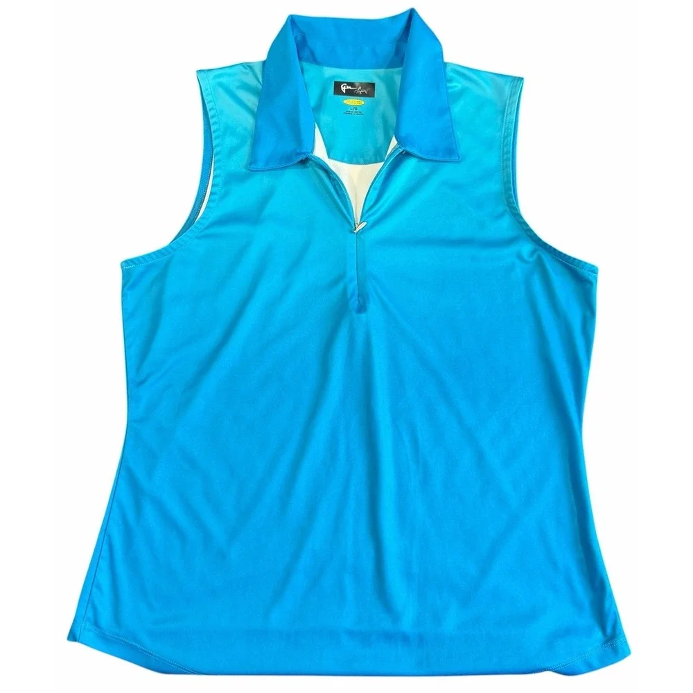 Greg Norman Play Dry Women's Sleeveless Golf Polo Shirt Blue Teal Size Large