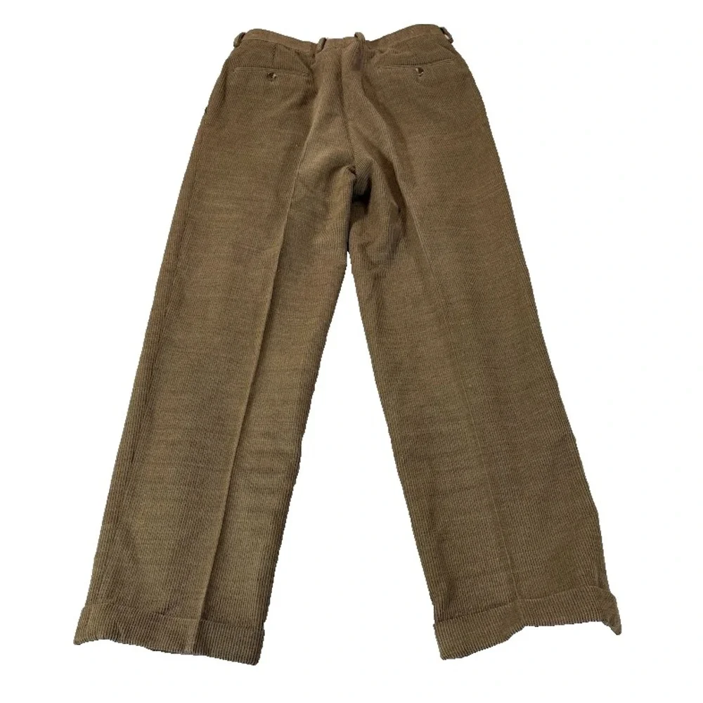 Samuelsohn Mens 33x28 Corduroy Brown Wool Pleated Cuffed Dress Pants Italy EUC