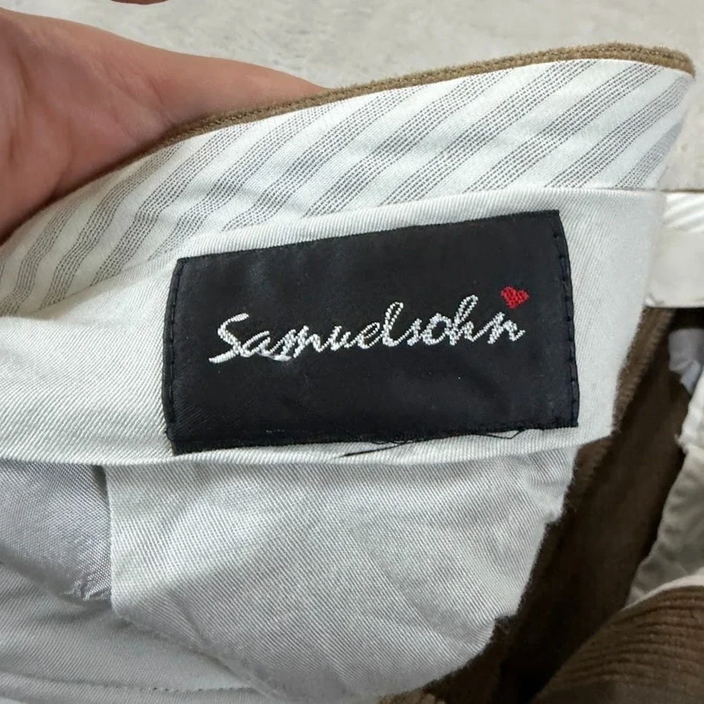 Samuelsohn Mens 33x28 Corduroy Brown Wool Pleated Cuffed Dress Pants Italy EUC
