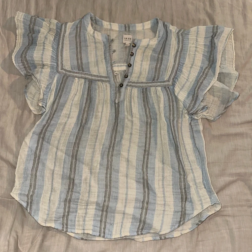 La Vie Rebecca Taylor Alice Metallic Stripe Cotton Top (T2)