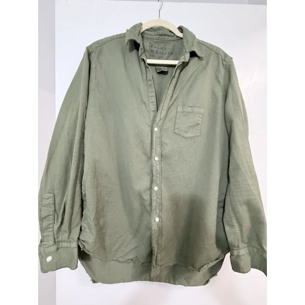 Frank & Eileen Barry Button Up Shirt Blouse In Army Green Sz M