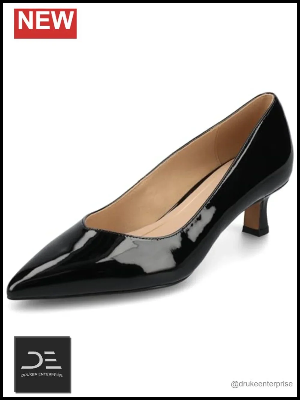 Faux Patent Leather Slip On Pointed Toe Kitten Heel Pumps