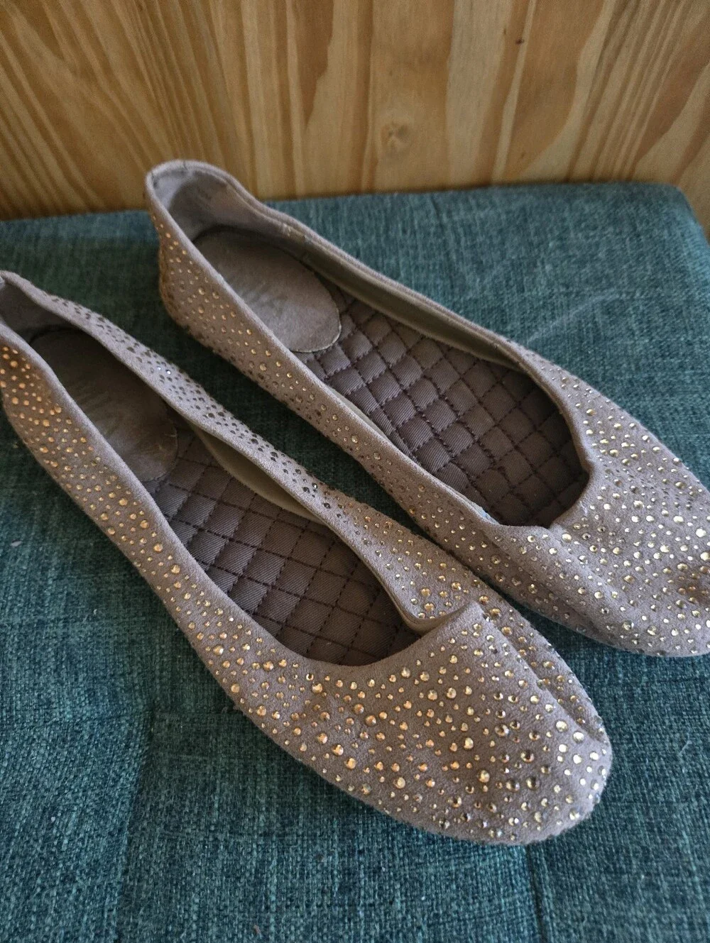MIA Rhinestone Studded Ballet Flats Taupe Tan Sparkle Slip On Size 10