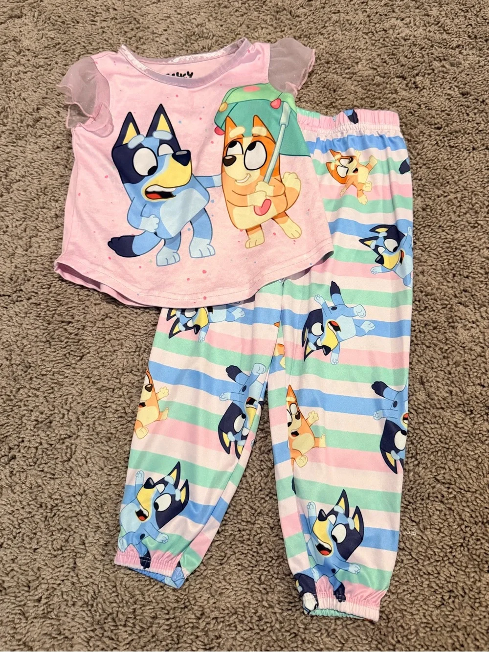 Bluey Pink & Pastel Stripe Short-Sleeve Pajama Set - Kids