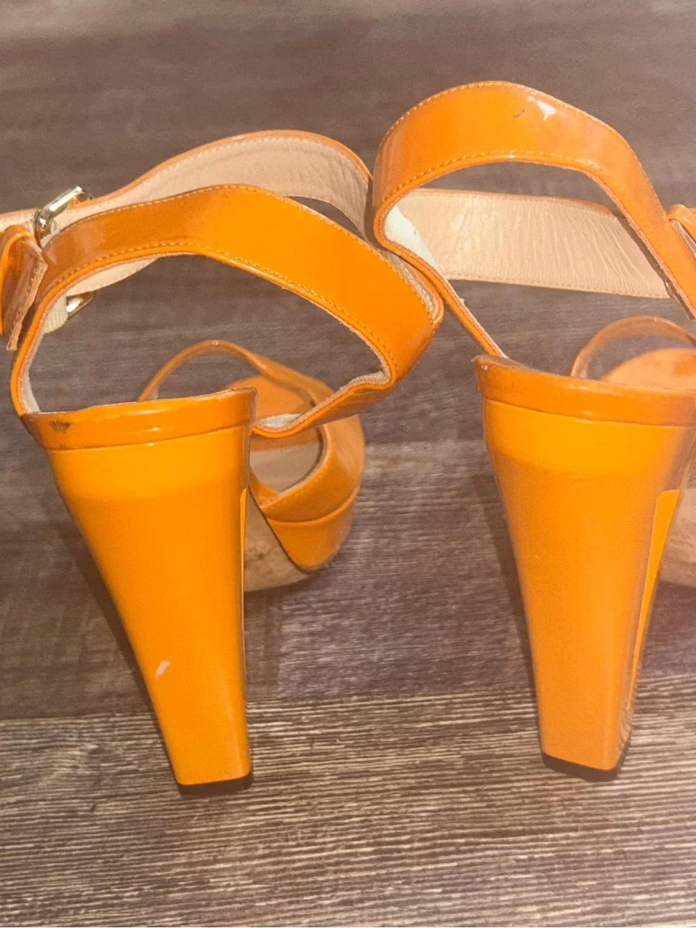 Fendi Women's Orange Patent Leather Heel Sandal