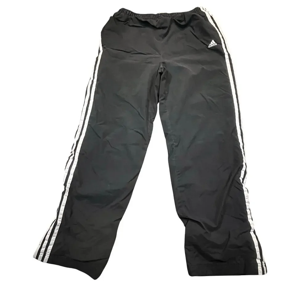 Adidas Black Track Pants 3‎ Stripe Athletic Soccer Joggers Men’s M Lined Y2K