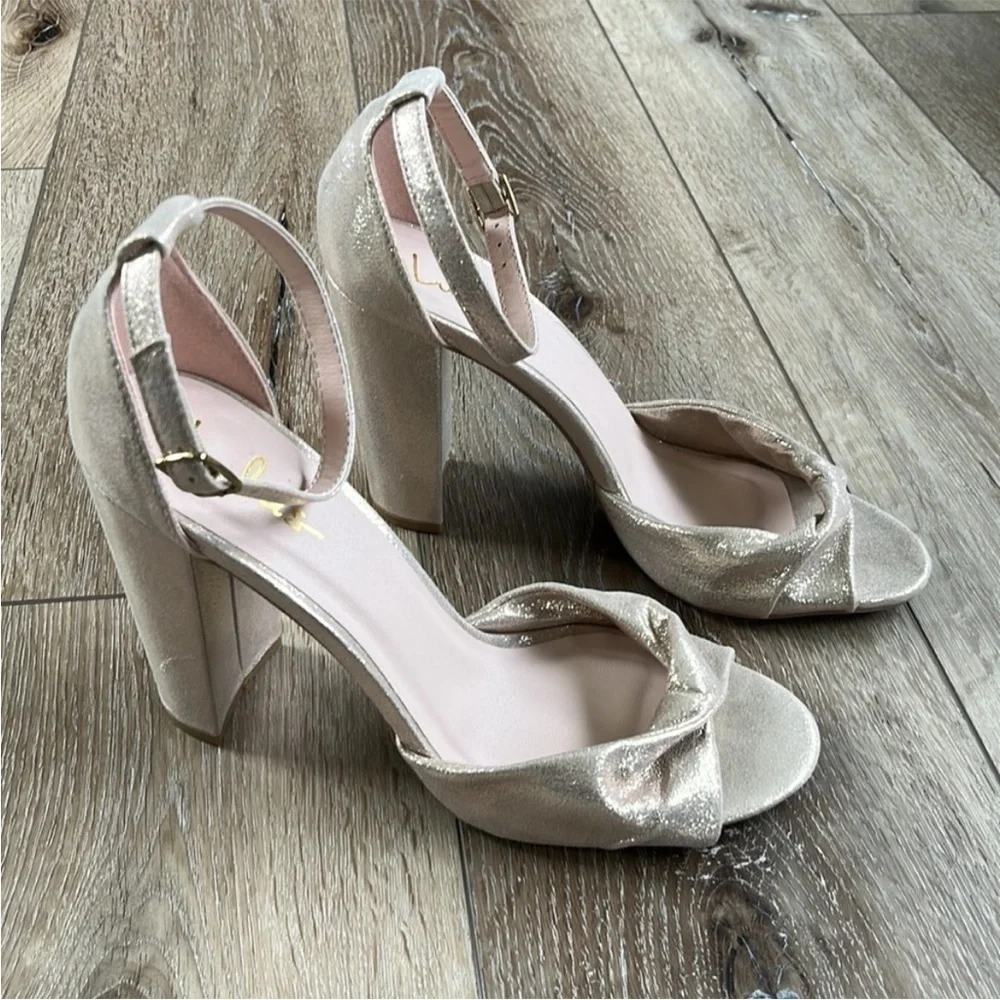 Lulus Rose Gold Block Heels with Ankle Strap