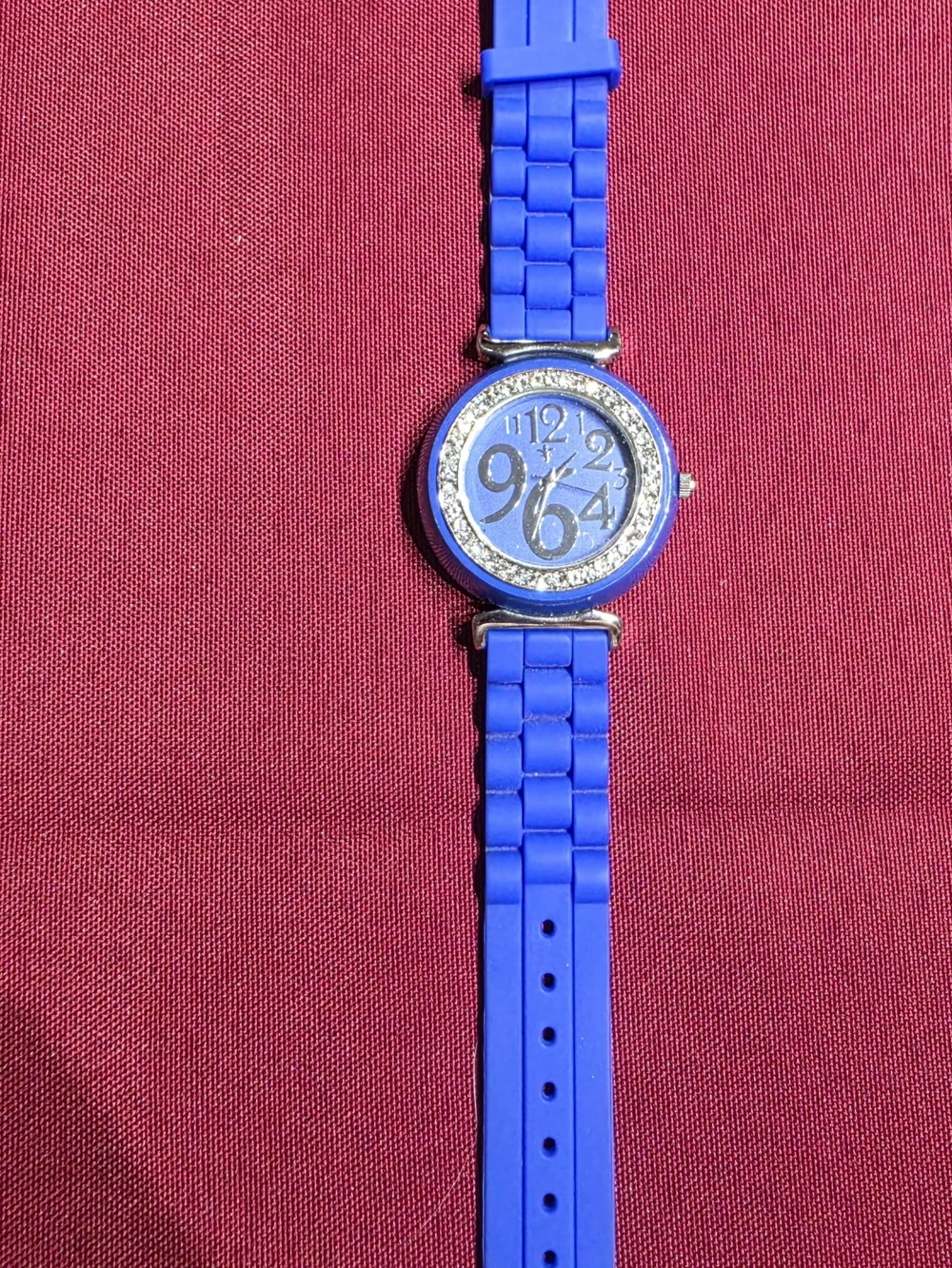 New Battery Installed** Geneva Blue Silicone Fashion watch with Crystal Accent