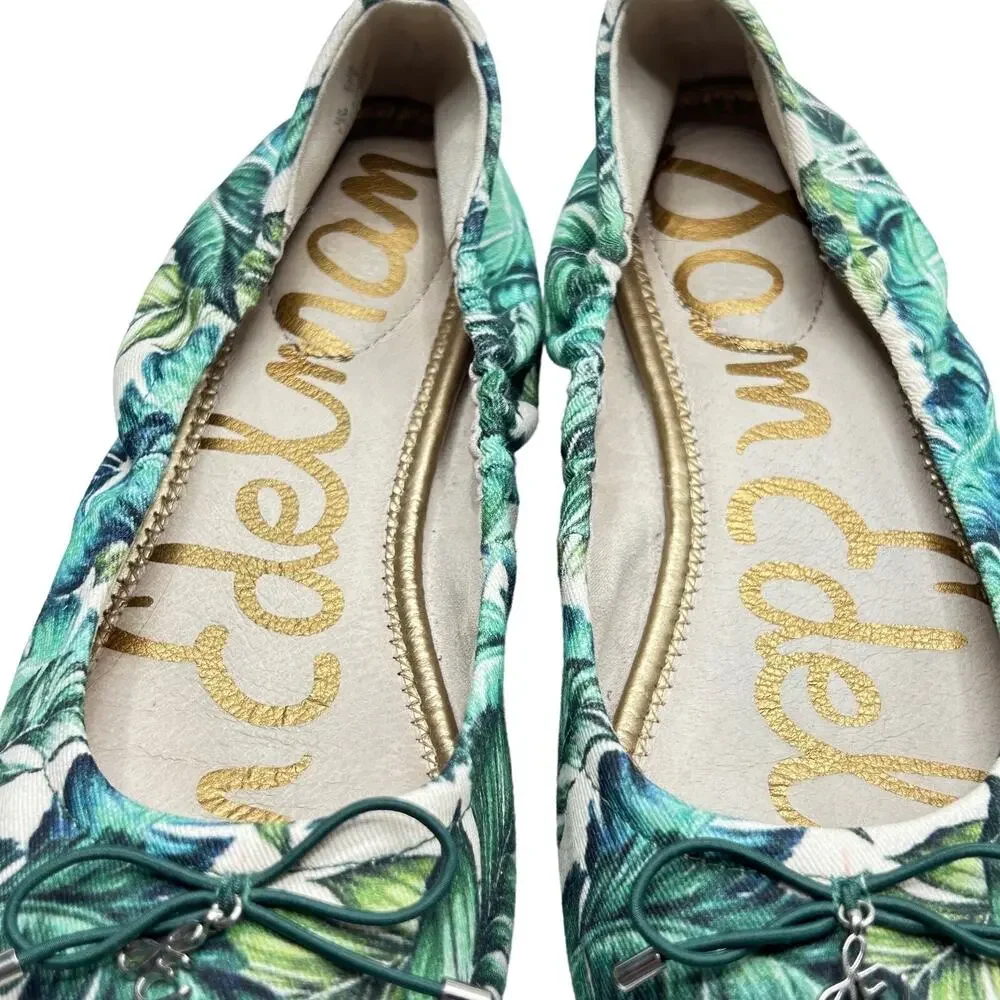 Sam Edelman Felicia Ballet Flats 7.5 Palm Leaf Tropical Print Resort Vacation