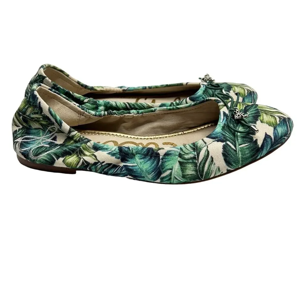 Sam Edelman Felicia Ballet Flats 7.5 Palm Leaf Tropical Print Resort Vacation