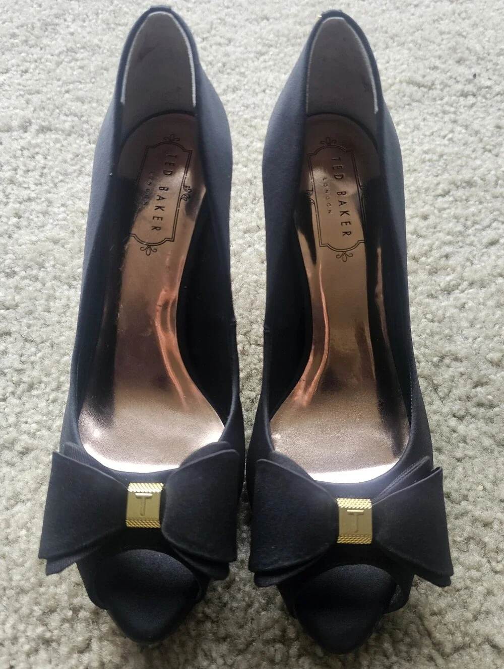 Ted Baker Black Satin Pointed Toe Bow High Heels