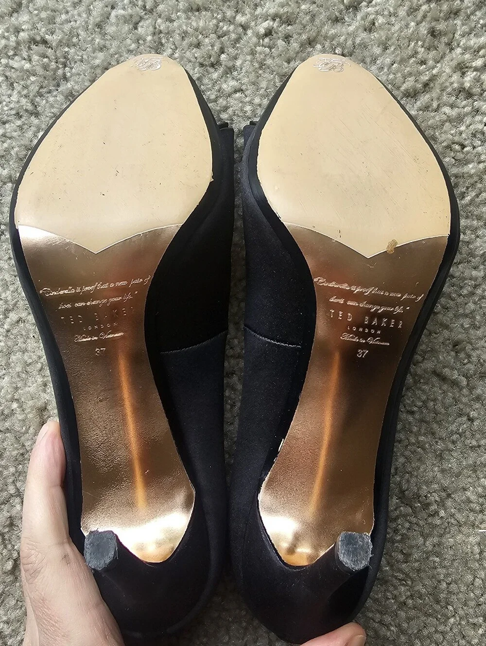 Ted Baker Black Satin Pointed Toe Bow High Heels
