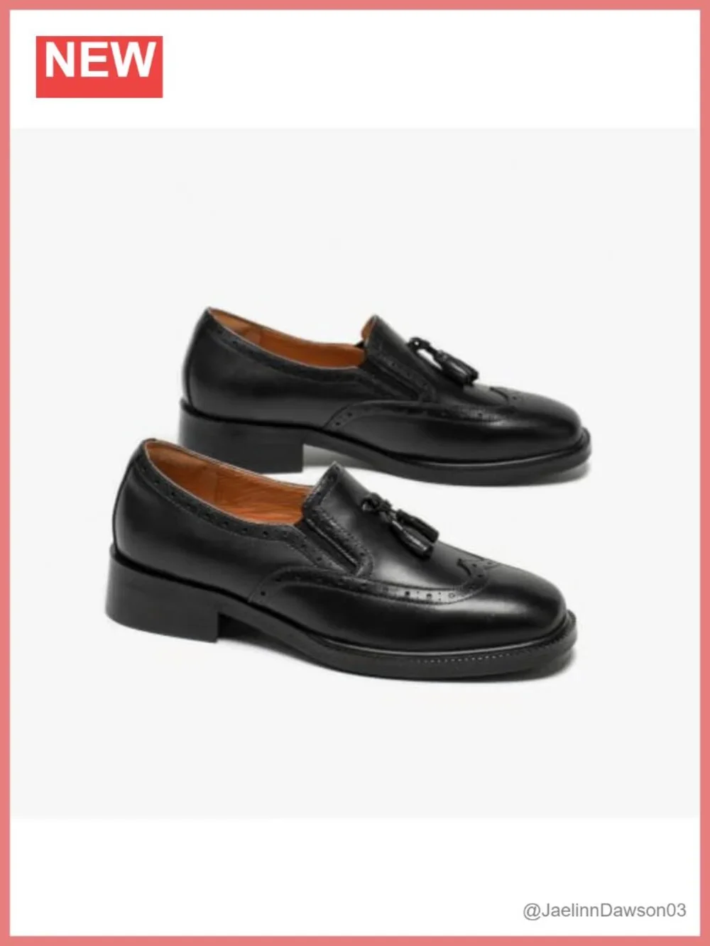 Women's Leather Tassel Loafers Brogue Wingtip Slip On Shoes Low Block Heel