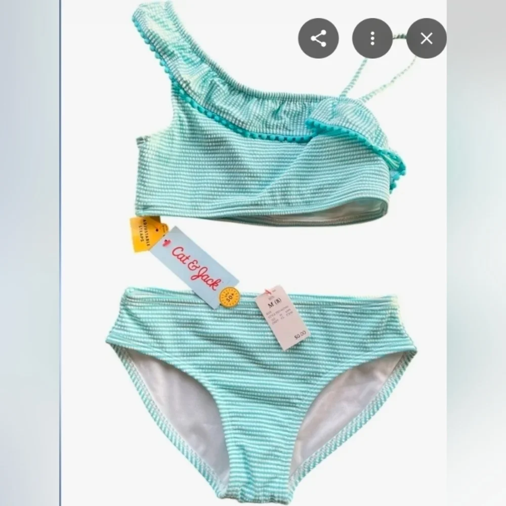Cat & Jack Girls' Striped Bikini Set  Blue M 8