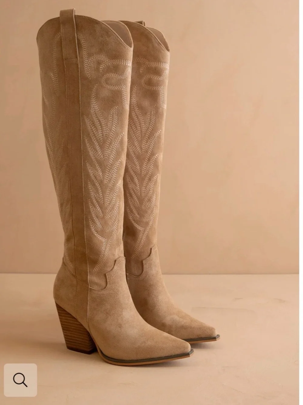 Over-the-Knee Beige Suede Western Boots