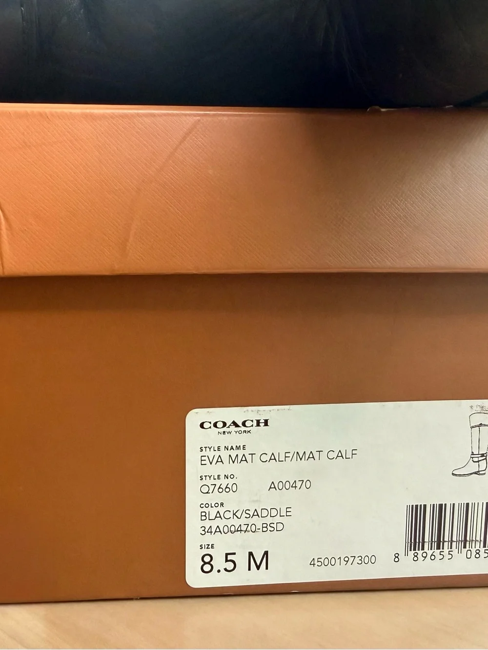Coach Eva Mat Calf Two Tone Leather Riding Boots Black Saddle Brown 8.5 w/ box