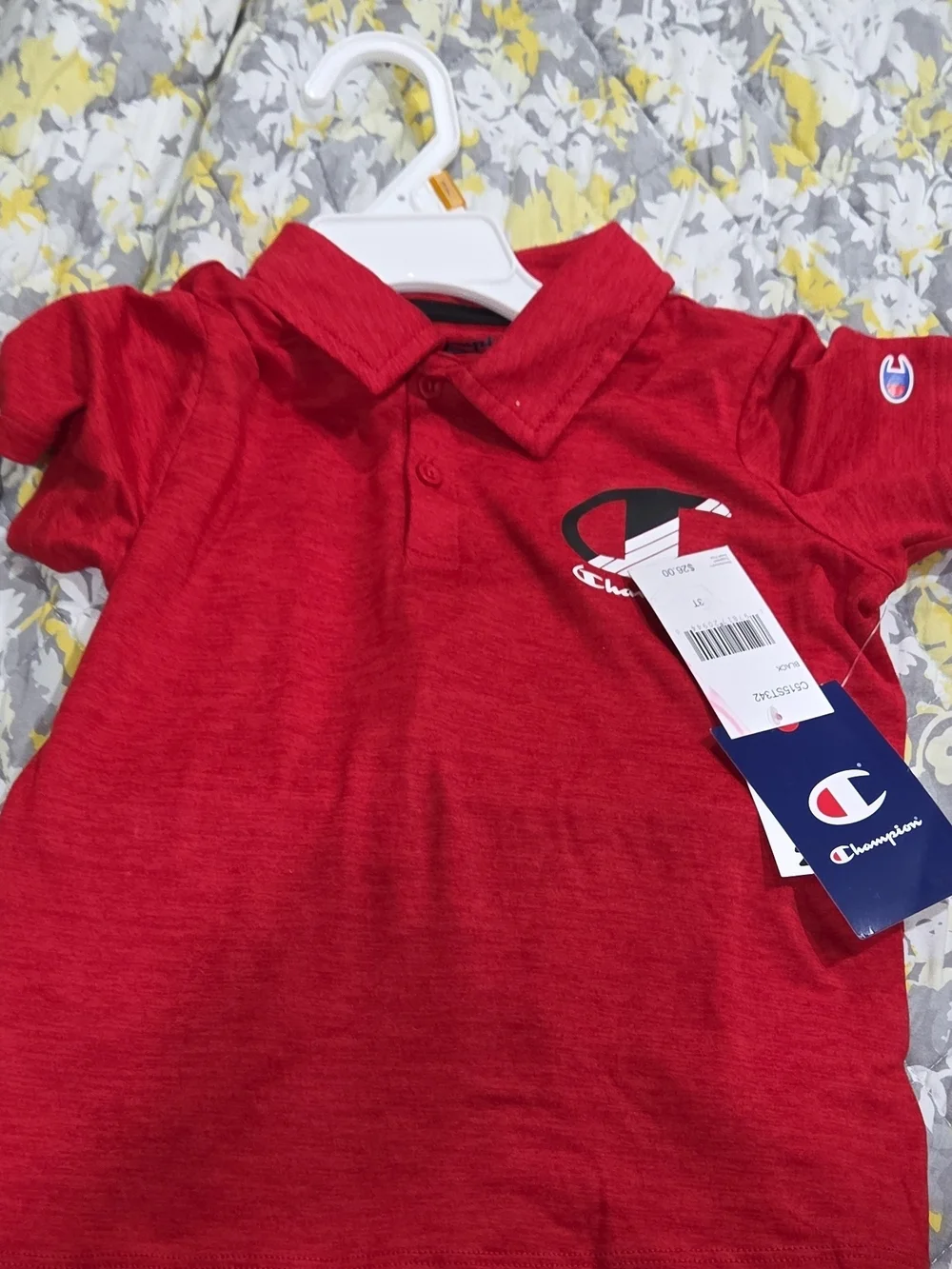 Champion Red Short Sleeve Kids Tee with Logo Tags